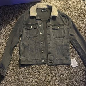 ASOS grey denim jacket with fur